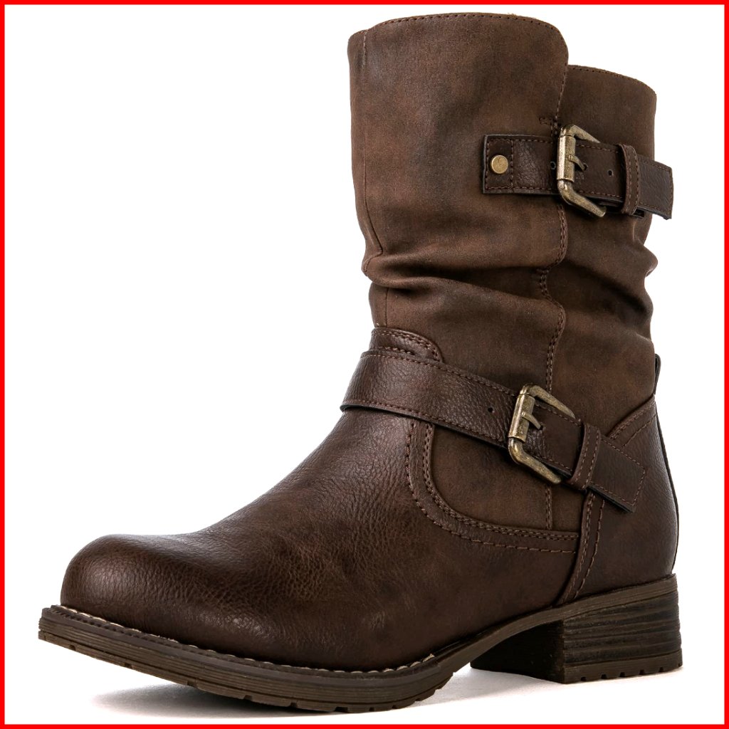 Women's Ankle Boots With Buckles, Faux Fur Lined, Vegan Leather, Size 8